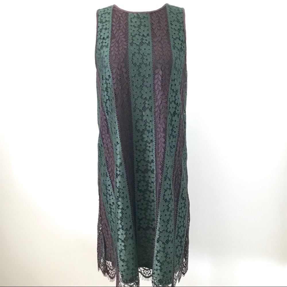Emerald and purple lace sleeveless dress
